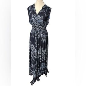 Bila Blue & White Handkerchief Hem Maxi Dress Pattern Long Boho Floral Small